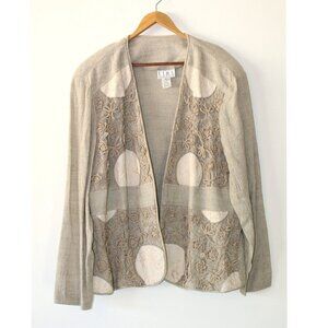 Vintage LIMS Floral Embroidered Cardigan Size XL open front Top Long Sleeves